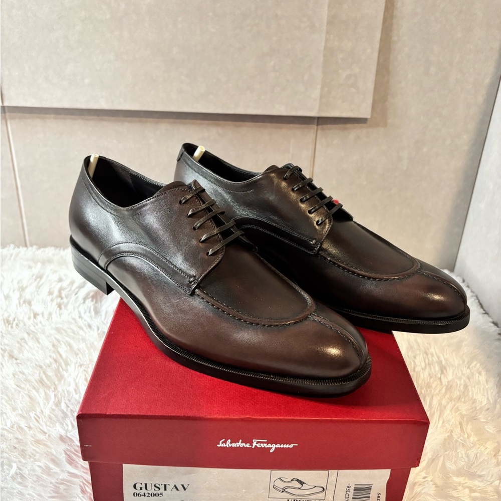 Salvatore Ferragamo Brown Leather Gustav Lace Up Derby Size 7.5 D
